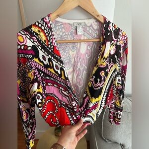 Cache Y2K 90’s Knit Cropped Sweater Paisley Artsy Size L